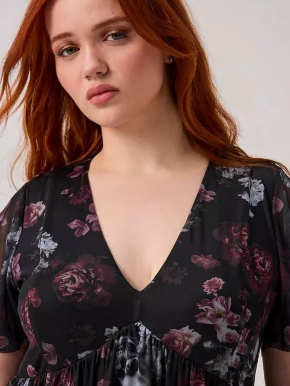 Torrid Nightfall Tiered Mesh Ryley Skull Floral Black V-Neck Mini Dress Plus 2X - Picture 5 of 6
